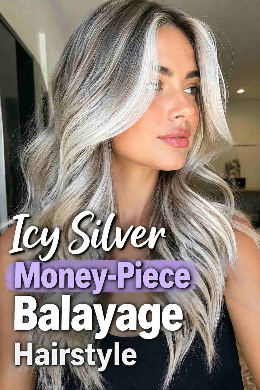 5. Icy Silver Money Piece Balayage Hairstyle