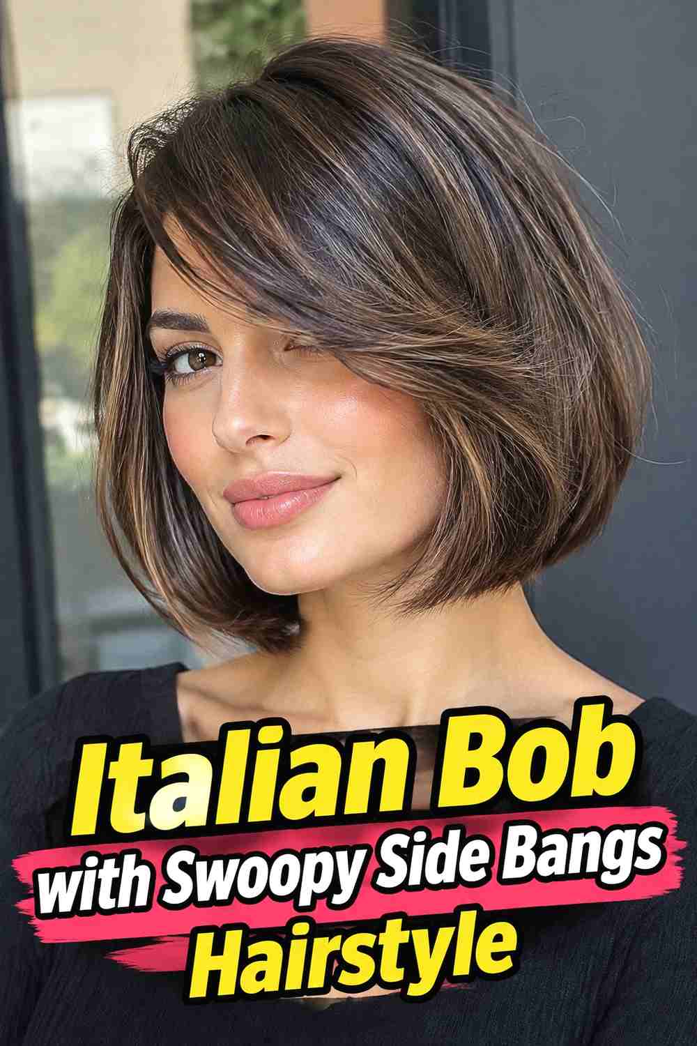 16. Italian Bob With Swoopy Side Bangs Hairstyle