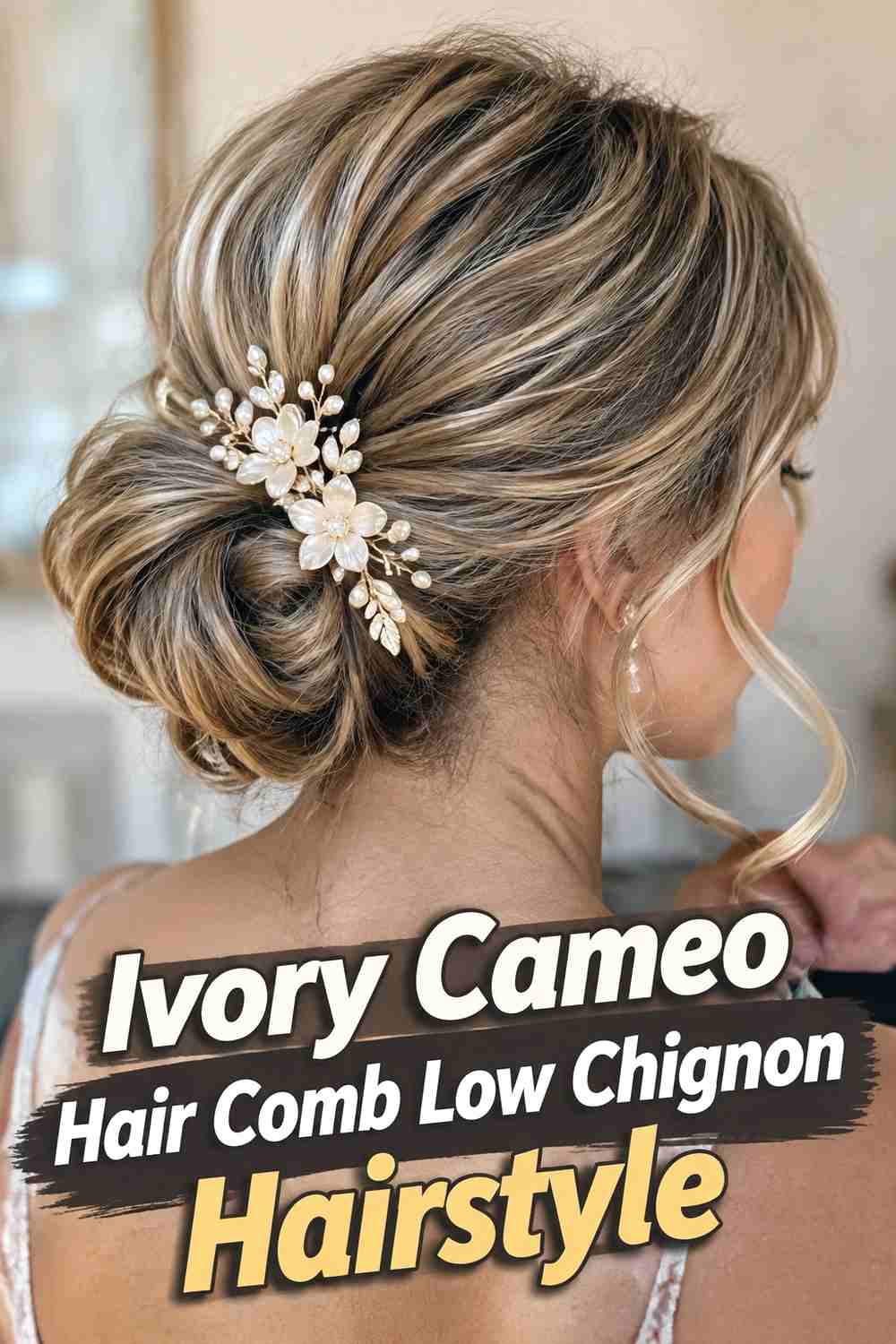 1. Ivory Cameo Hair Comb Low Chignon Hairstyle