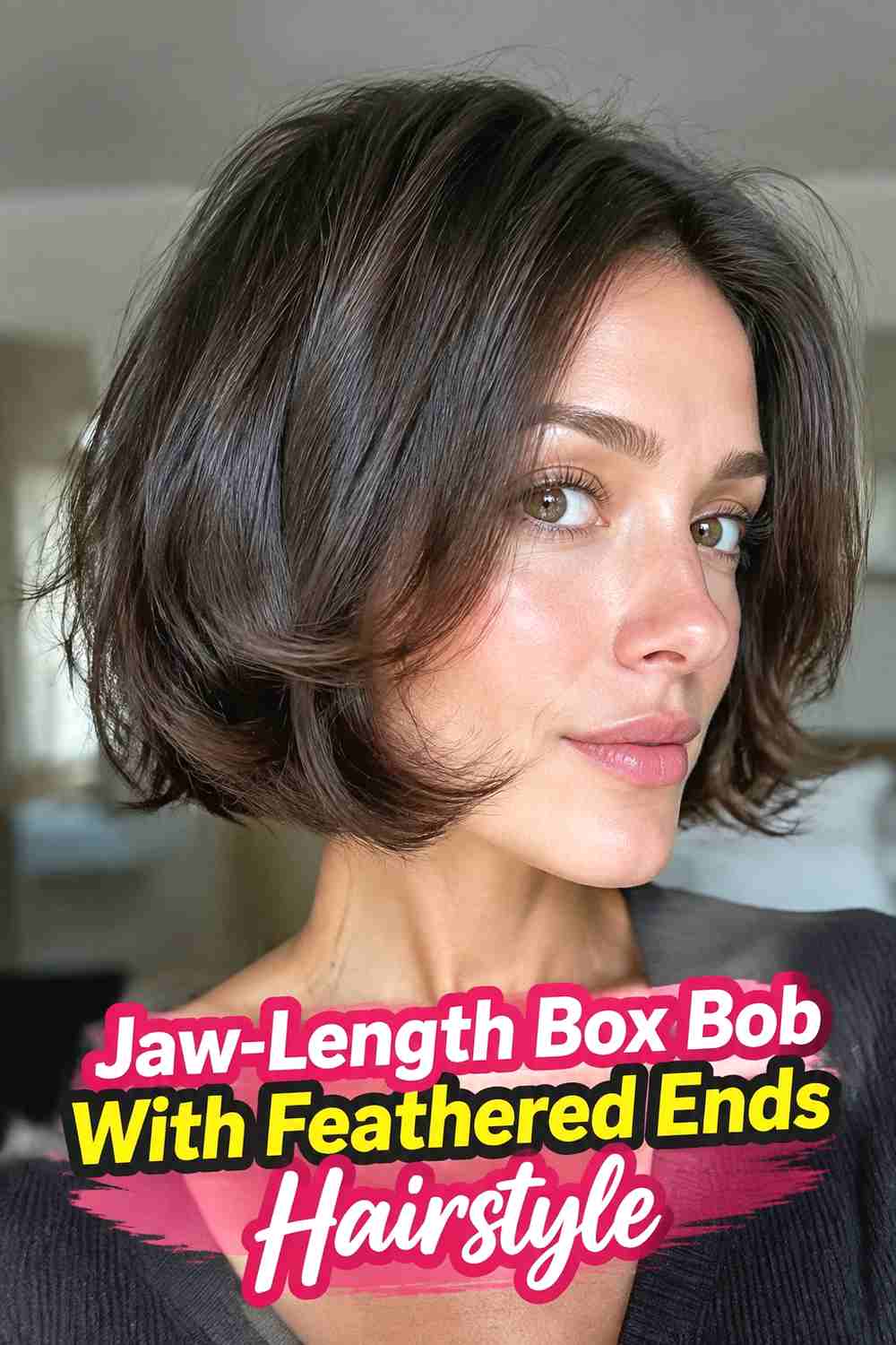 2. Jaw Length Box Bob With Feathered Ends Hairstyle