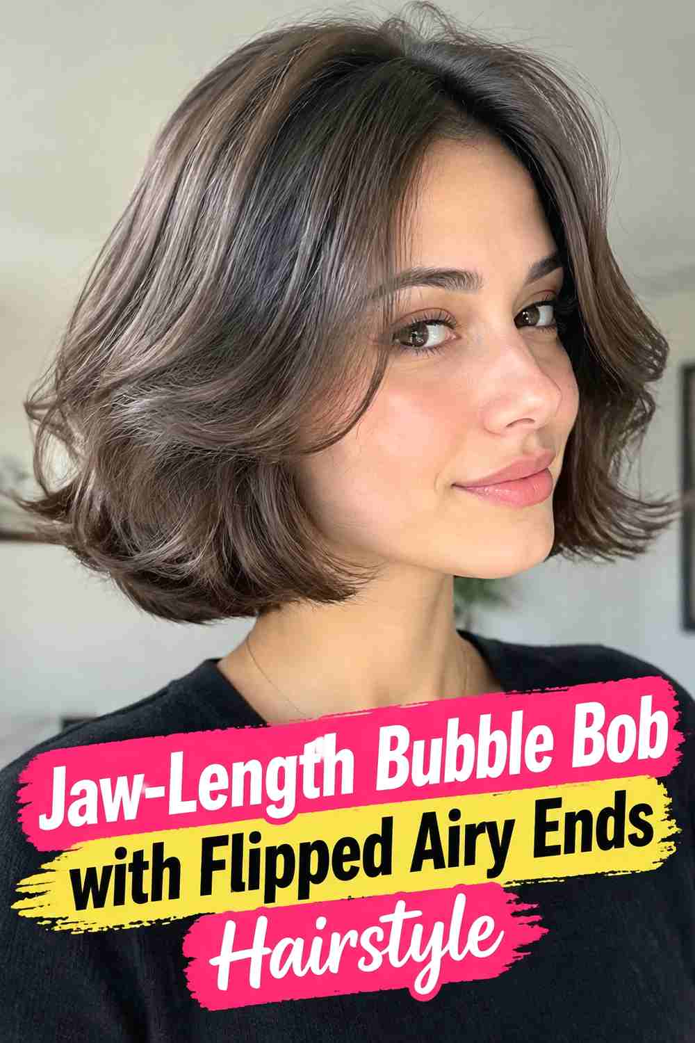 3. Jaw Length Bubble Bob With Flipped Airy Ends Hairstyle