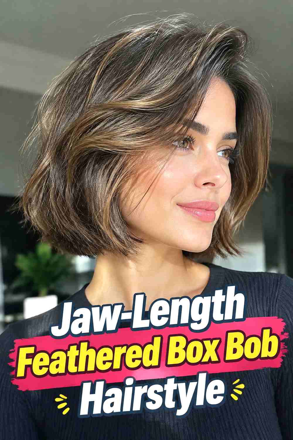 17. Jaw Length Feathered Box Bob Hairstyle