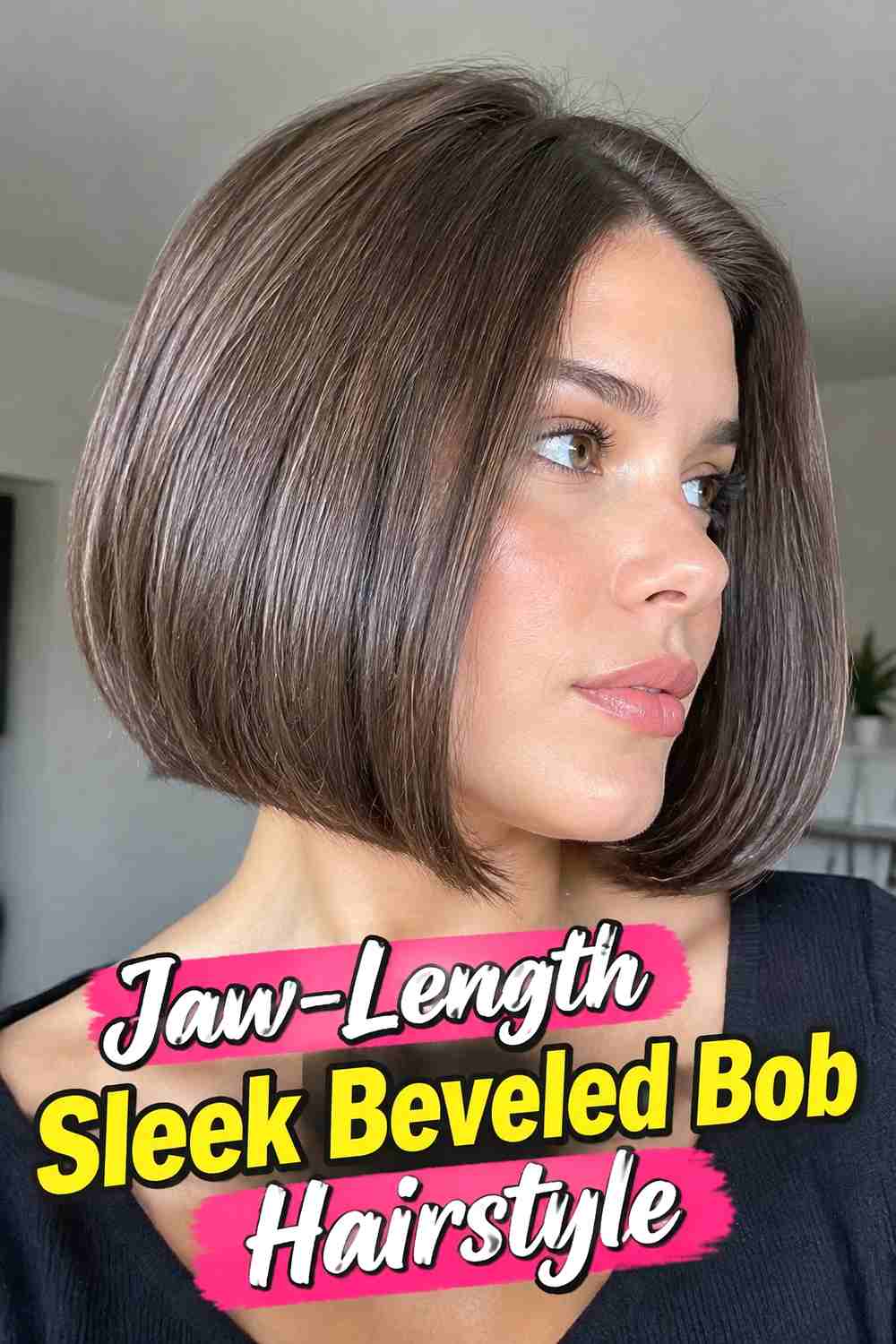 2. Jaw Length Sleek Beveled Bob Hairstyle