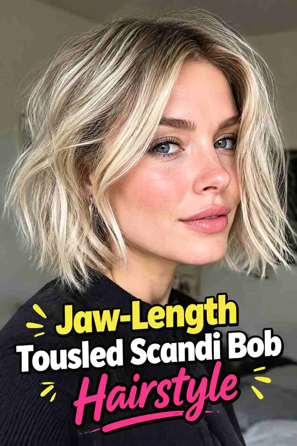 9. Jaw Length Tousled Scandi Bob Hairstyle