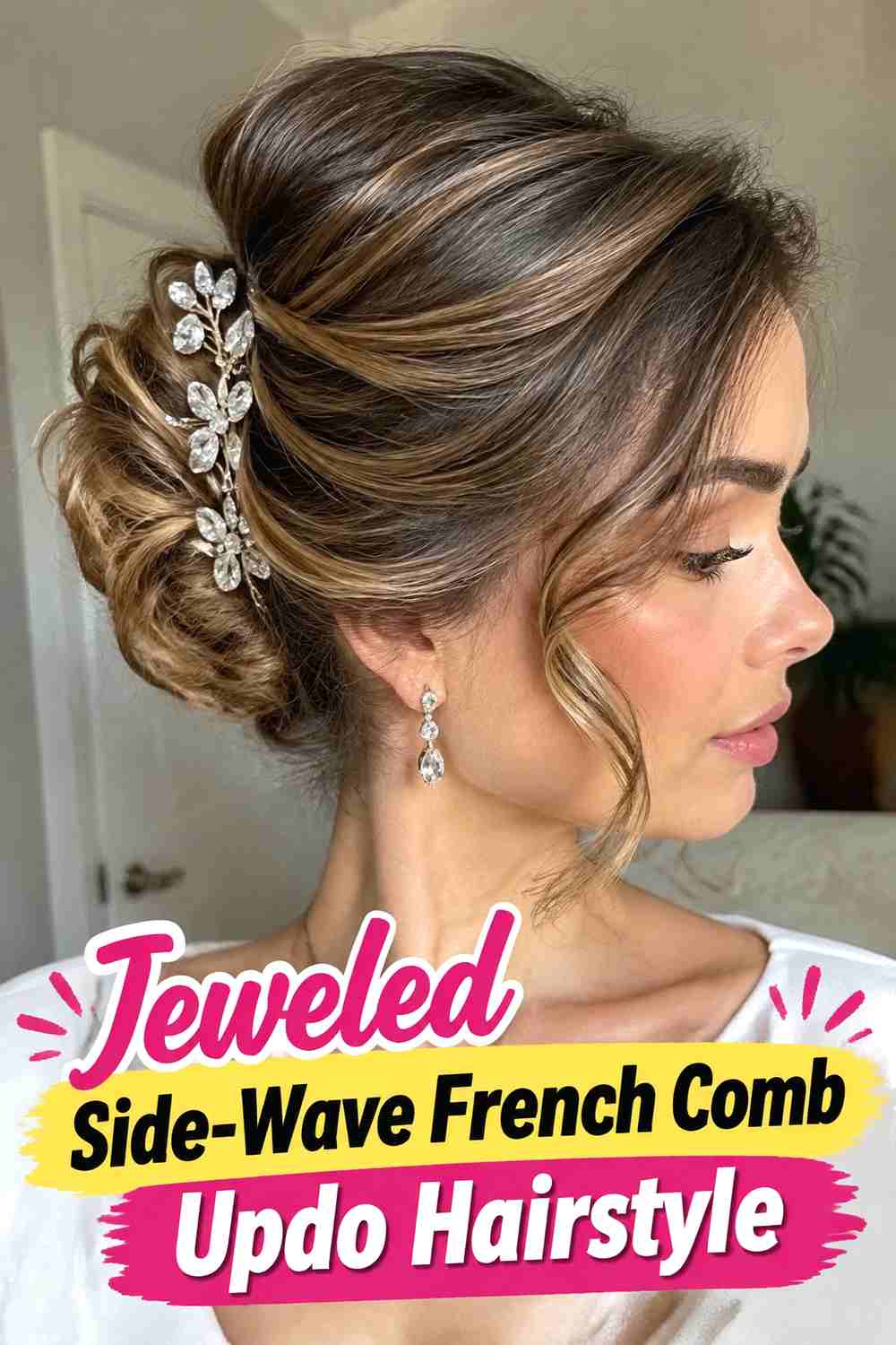 1. Jeweled Side Wave French Comb Updo Hairstyle