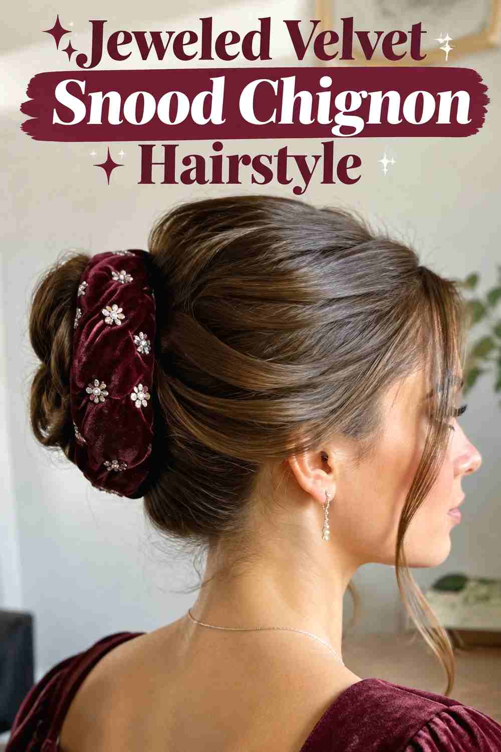 7. Jeweled Velvet Snood Chignon Hairstyle