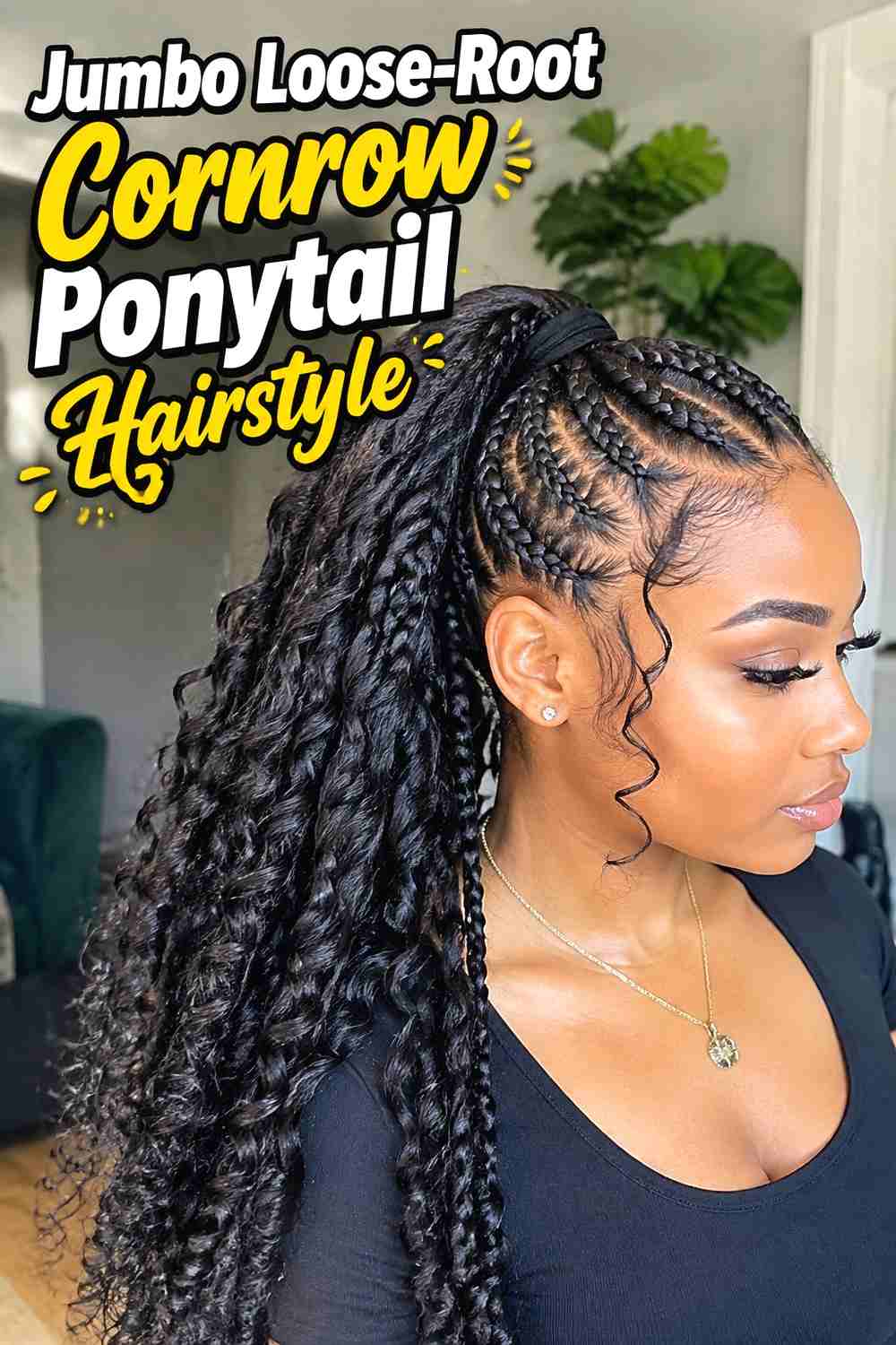 5. Jumbo Loose Root Cornrow Ponytail Hairstyle