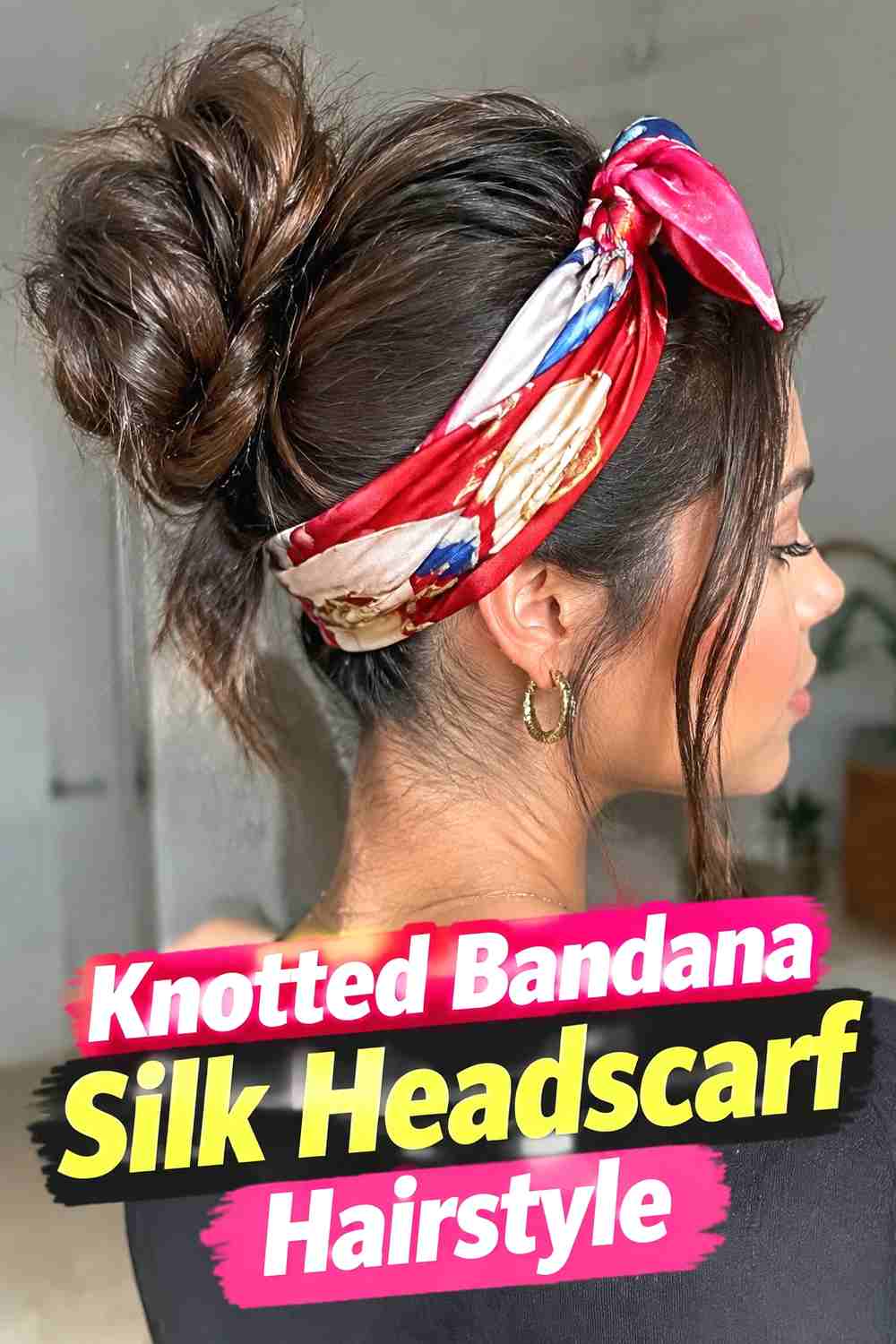 12. Knotted Bandana Silk Headscarf Hairstyle
