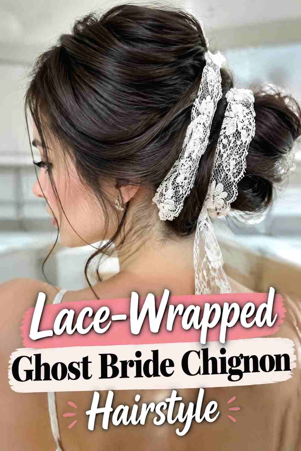 4. Lace Wrapped Ghost Bride Chignon Hairstyle