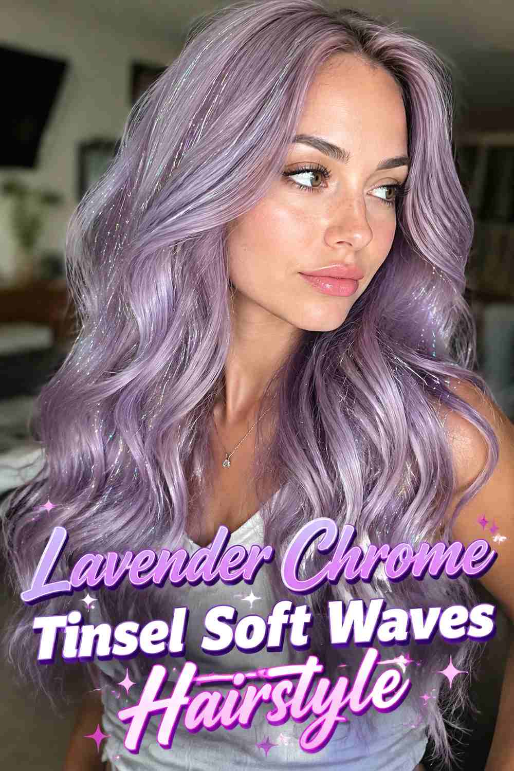 4. Lavender Chrome Tinsel Soft Waves Hairstyle