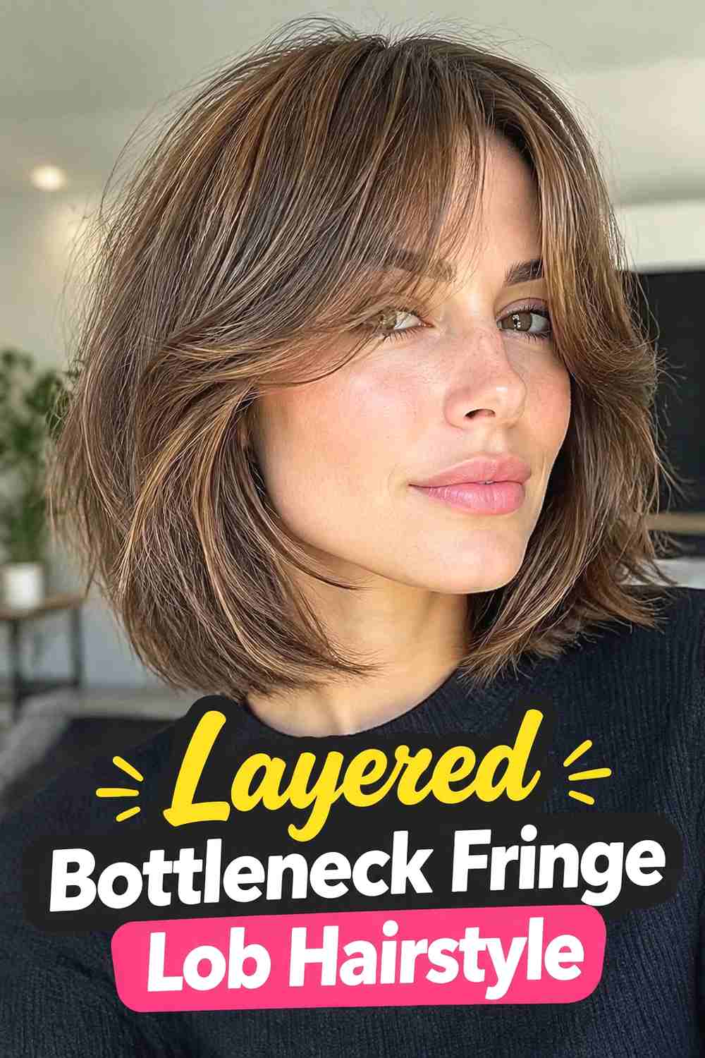 5. Layered Bottleneck Fringe Lob Hairstyle