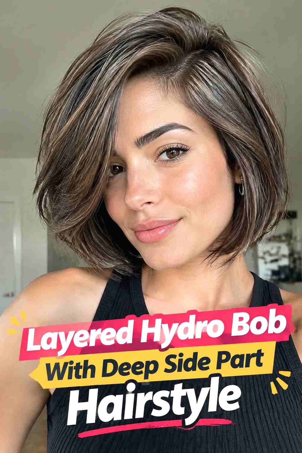 8. Layered Hydro Bob With Deep Side Part Hairstyle