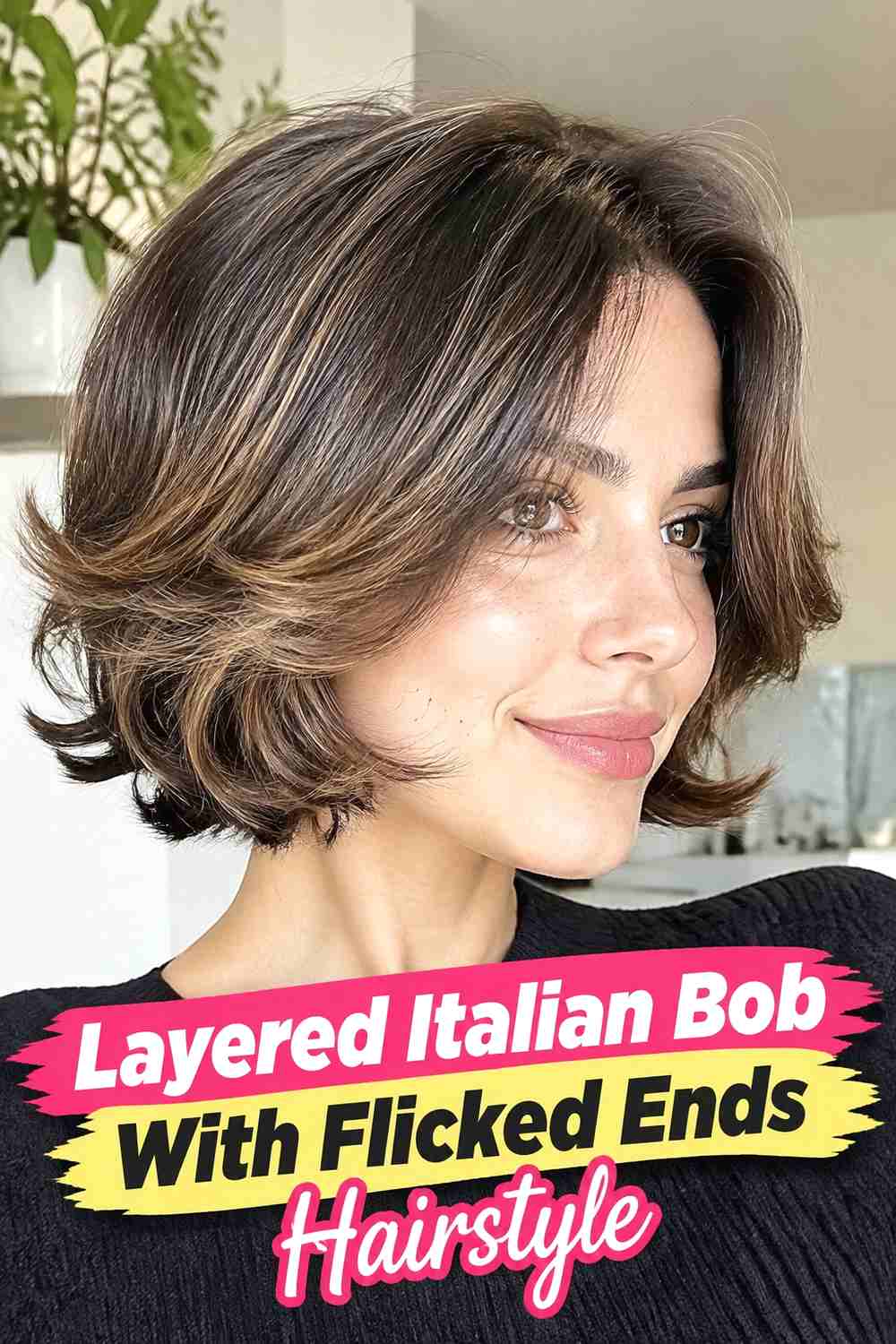 7. Layered Italian Bob With Flicked Ends Hairstyle