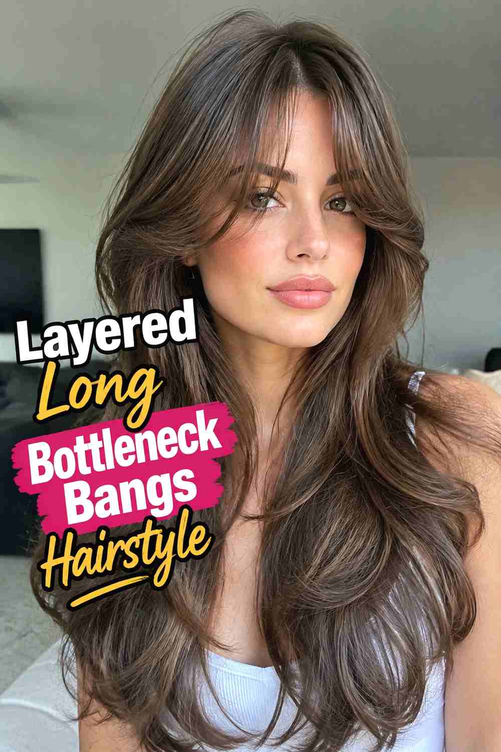 2. Layered Long Bottleneck Bangs Hairstyle