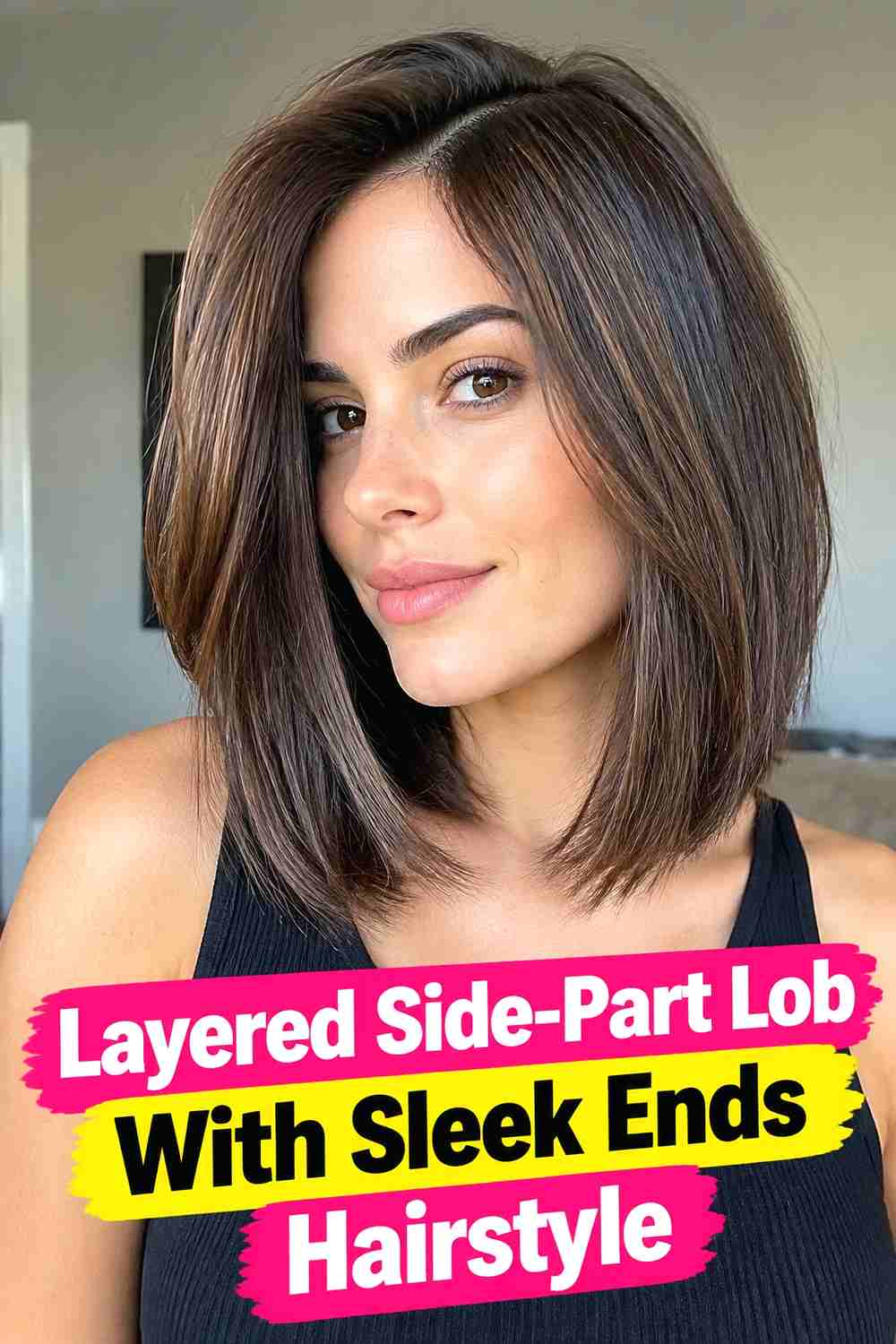 18. Layered Side Part Lob With Sleek Ends Hairstyle