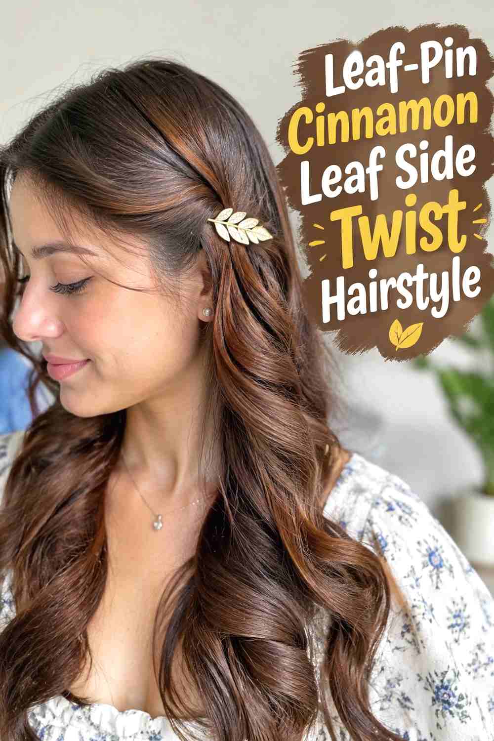 10. Leaf Pin Cinnamon Leaf Side Twist Hairstyle