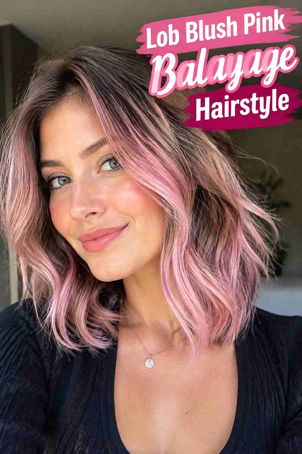10. Lob Blush Pink Balayage Hairstyle
