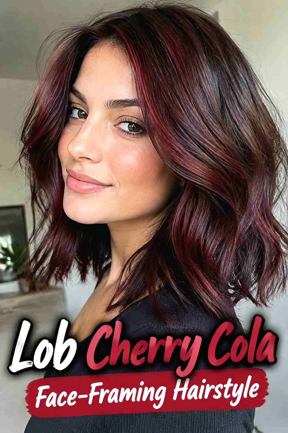 10. Lob Cherry Cola Face Framing Hairstyle