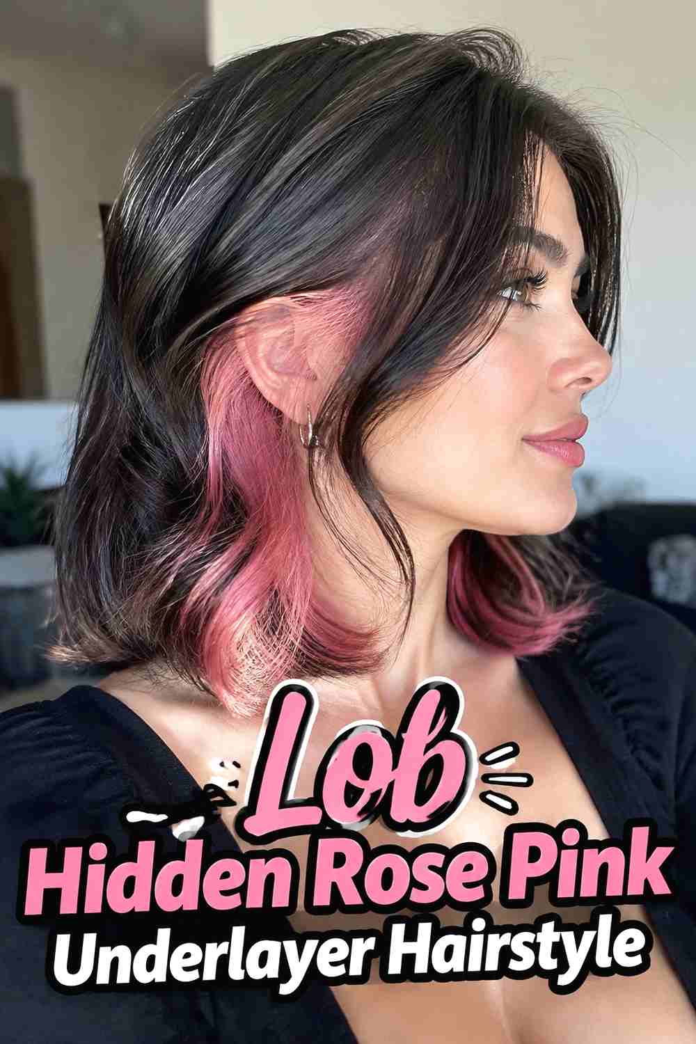 6. Lob Hidden Rose Pink Underlayer Hairstyle