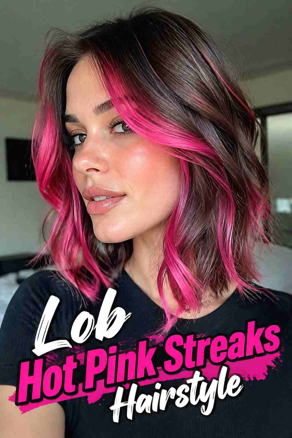 11. Lob Hot Pink Streaks Hairstyle