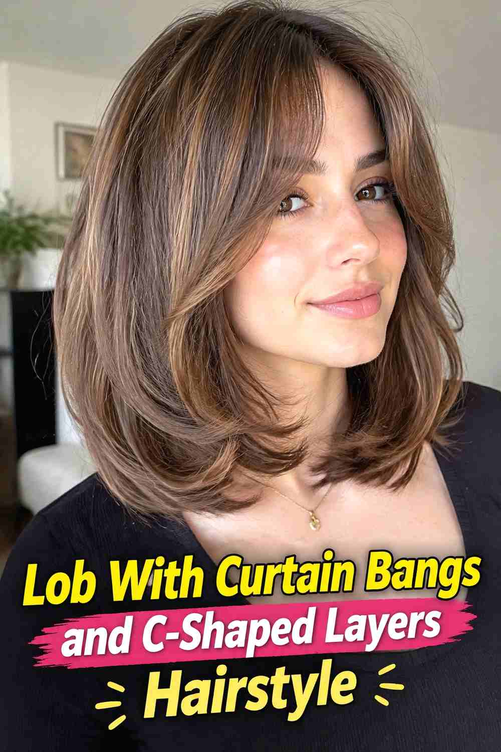 9. Lob With Curtain Bangs And C Shaped Layers Hairstyle
