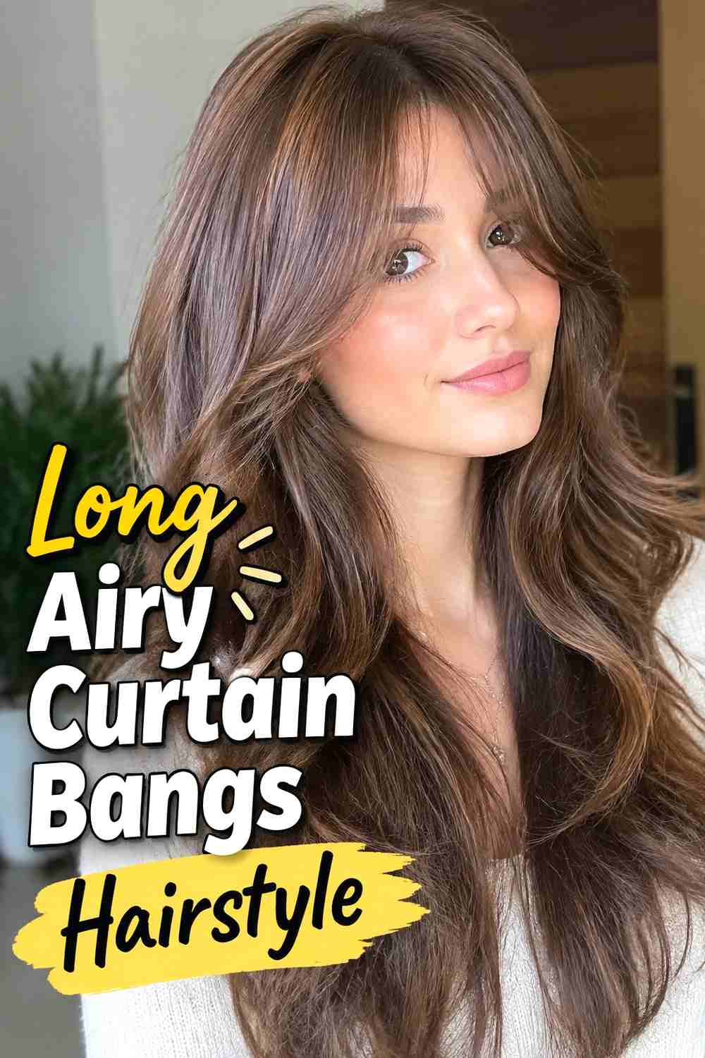 2. Long Airy Curtain Bangs Hairstyle