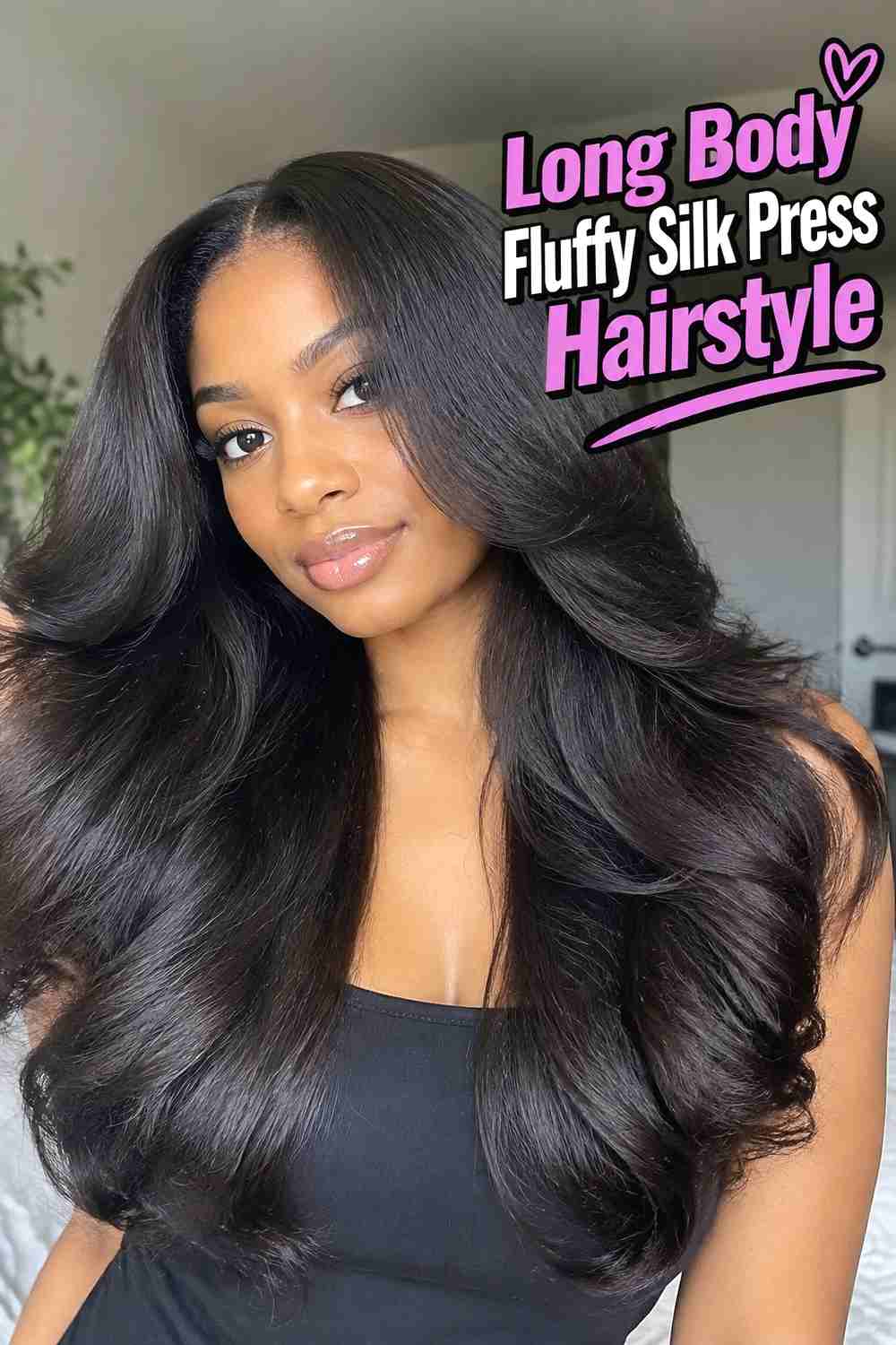7. Long Body Fluffy Silk Press Hairstyle