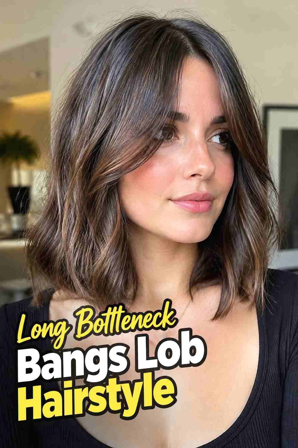 9. Long Bottleneck Bangs Lob Hairstyle