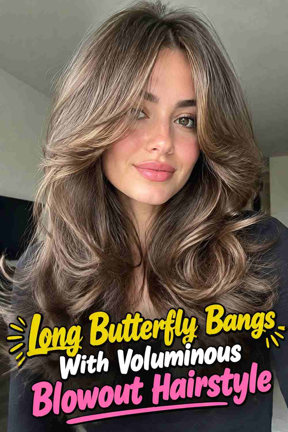 11. Long Butterfly Bangs With Voluminous Blowout Hairstyle