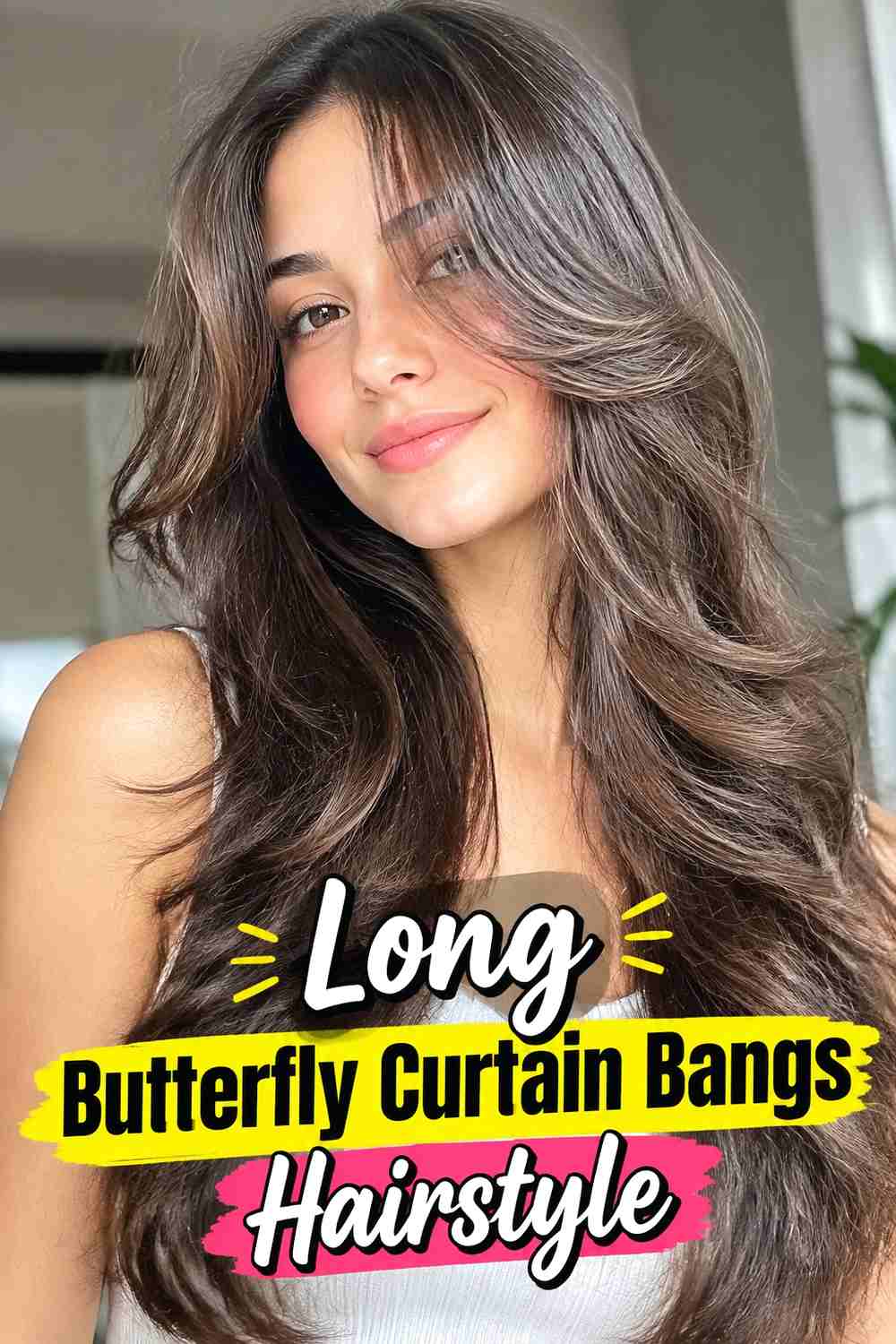 2. Long Butterfly Curtain Bangs Hairstyle