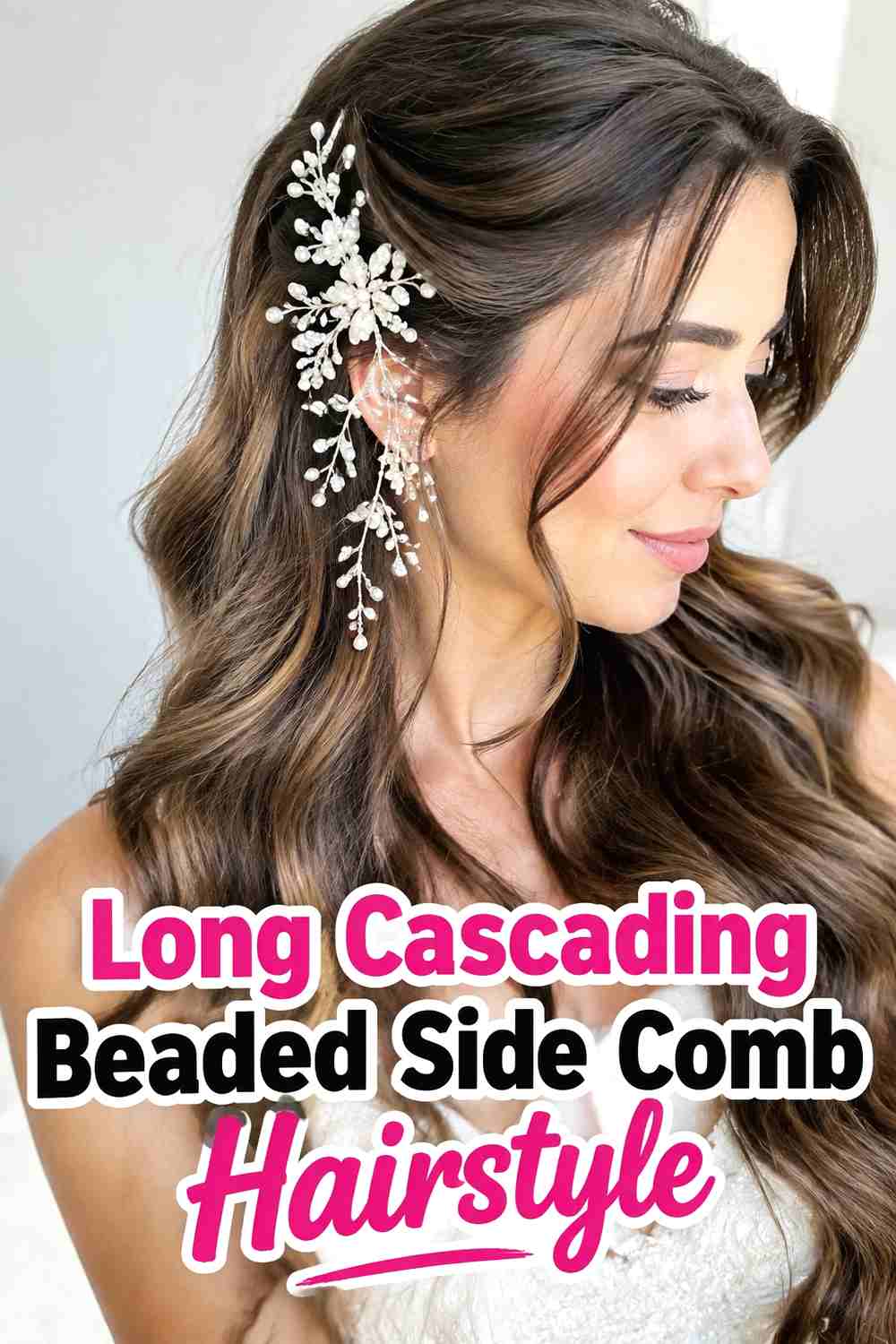11. Long Cascading Beaded Side Comb Hairstyle