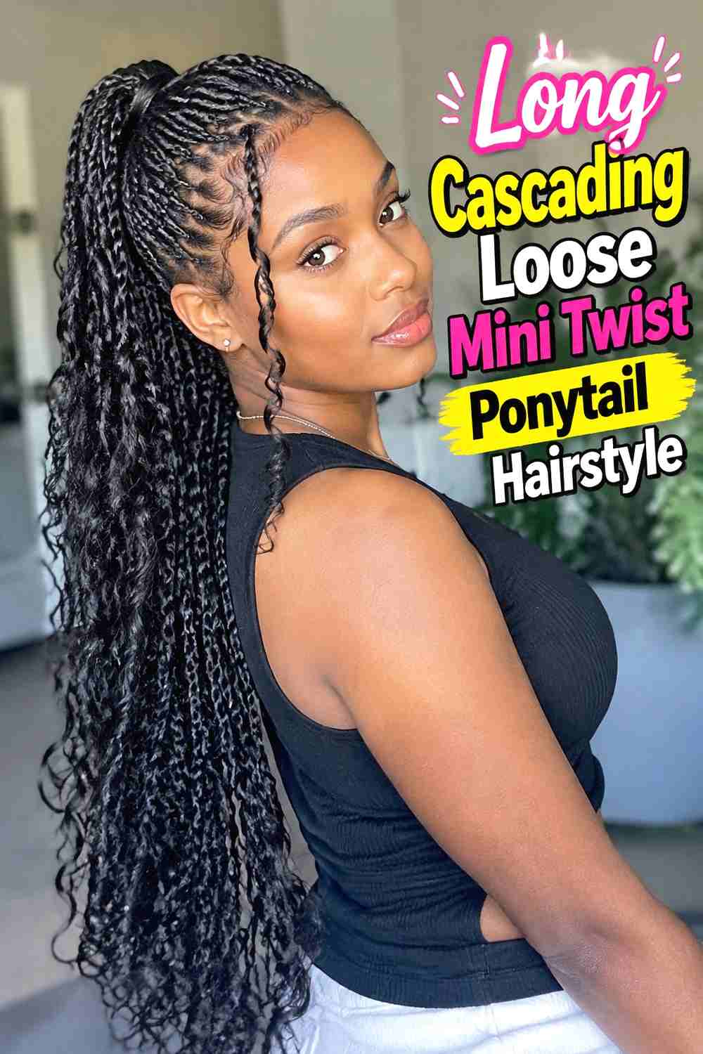 10. Long Cascading Loose Mini Twist Ponytail Hairstyle