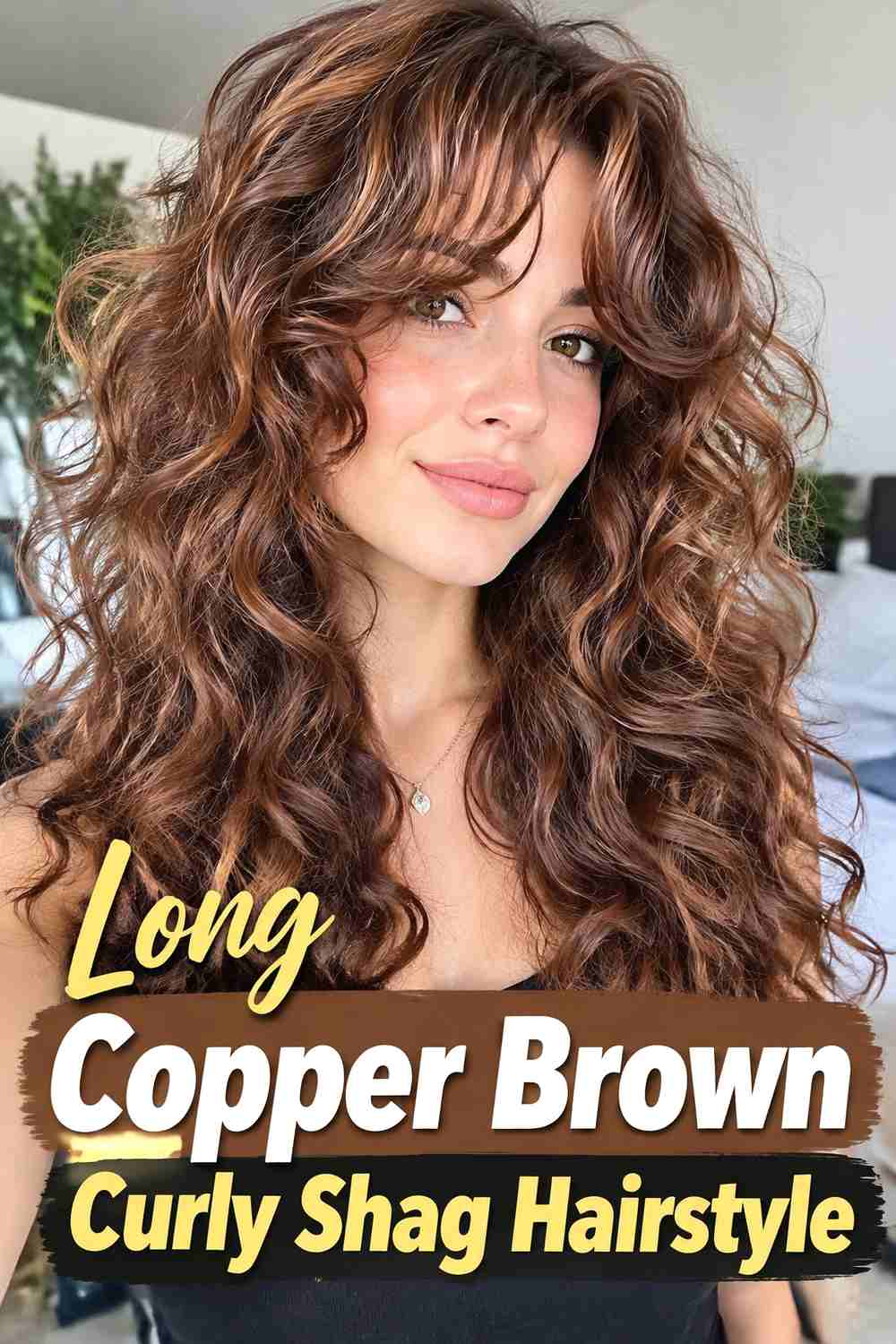 4. Long Copper Brown Curly Shag Hairstyle