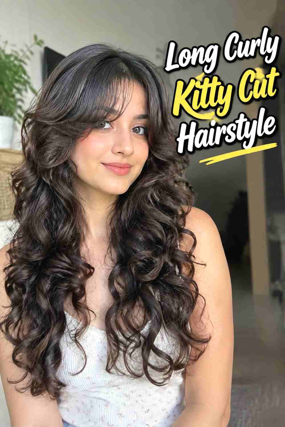 7. Long Curly Kitty Cut Hairstyle