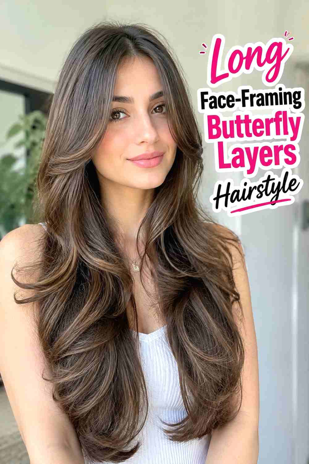 2. Long Face Framing Butterfly Layers Hairstyle