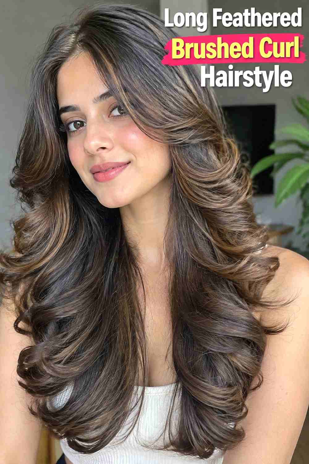 5. Long Feathered Brushed Curl Hairstyle