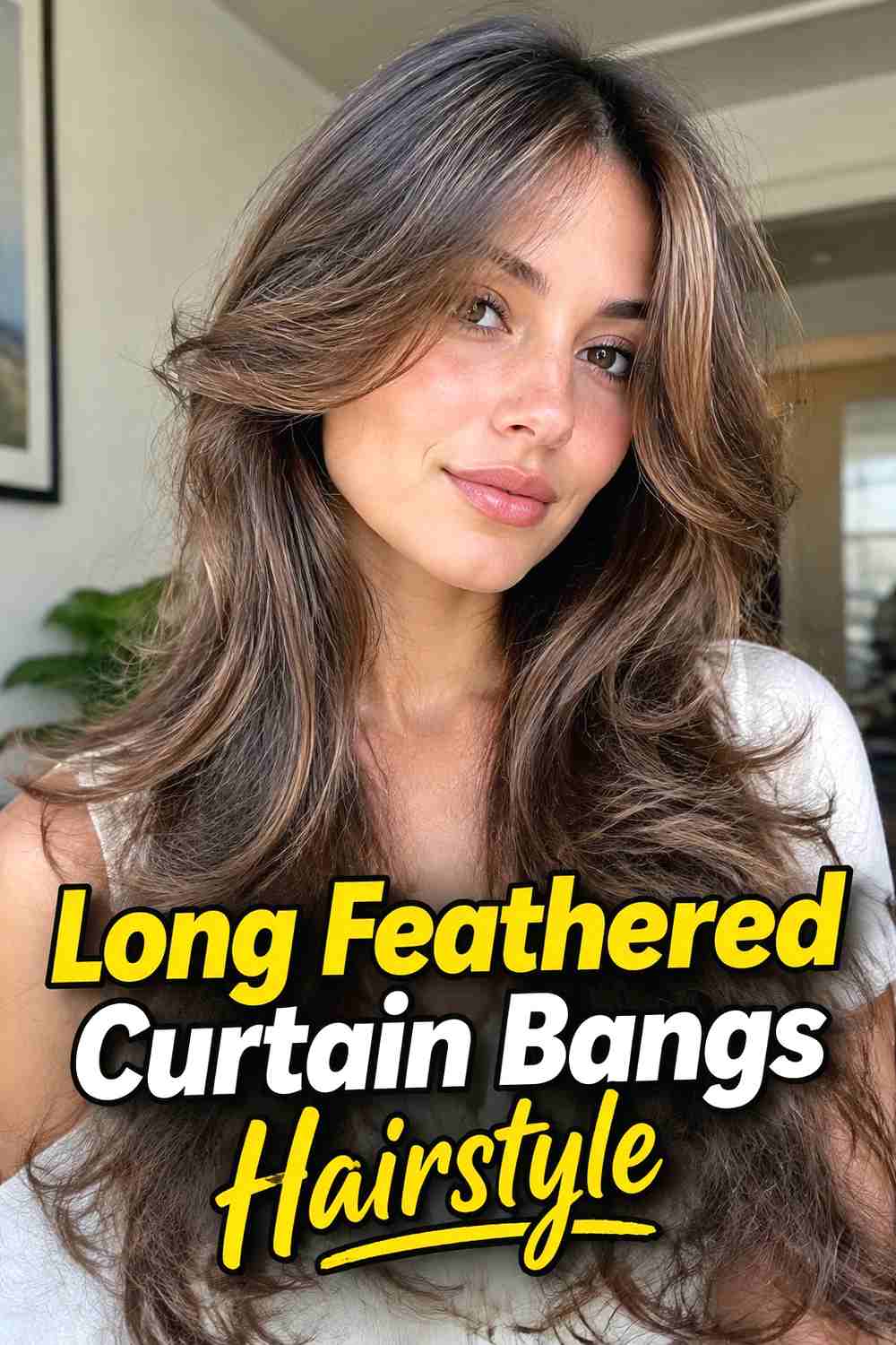2. Long Feathered Curtain Bangs Hairstyle
