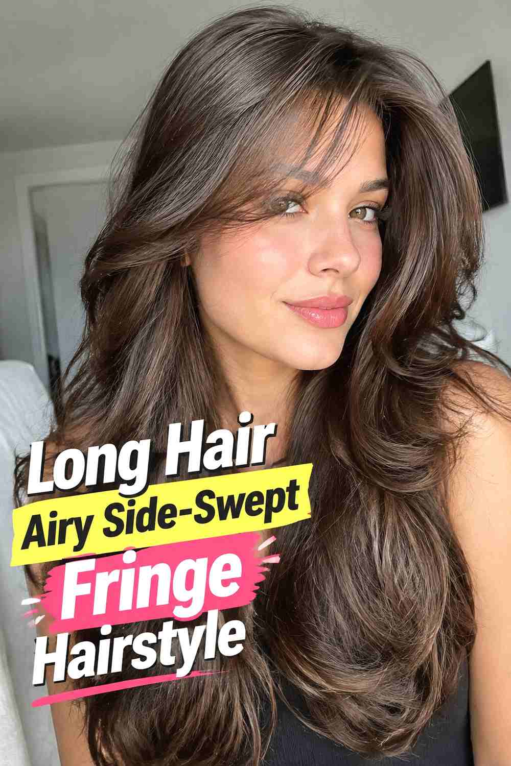 5. Long Hair Airy Side Swept Fringe Hairstyle