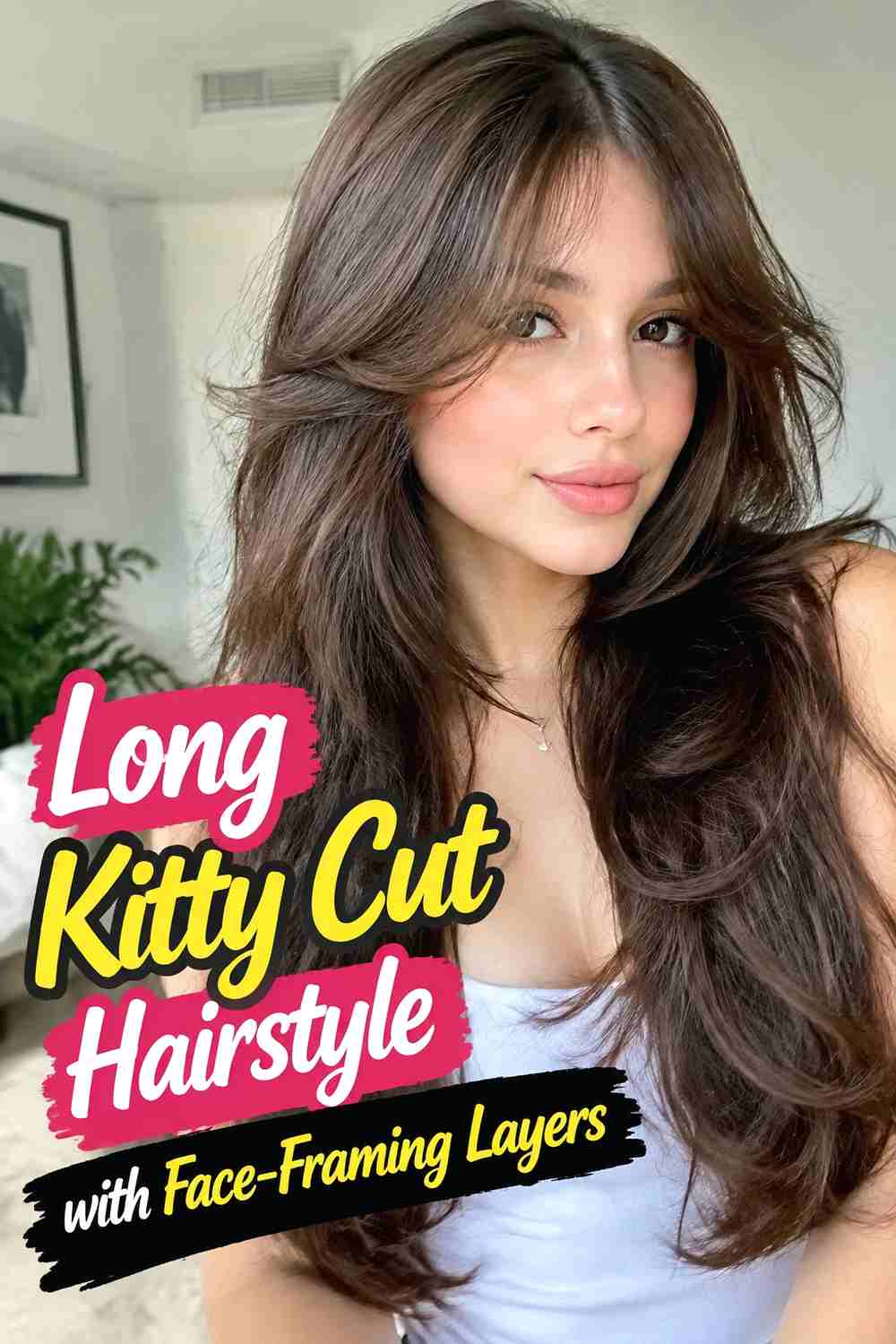 3. Long Kitty Cut Hairstyle With Face Framing Layers