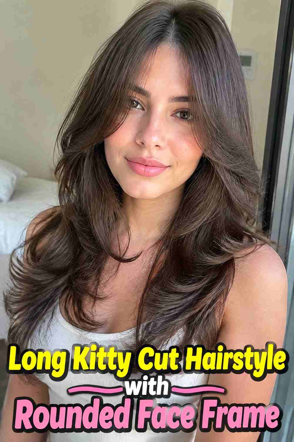13. Long Kitty Cut Hairstyle With Rounded Face Frame