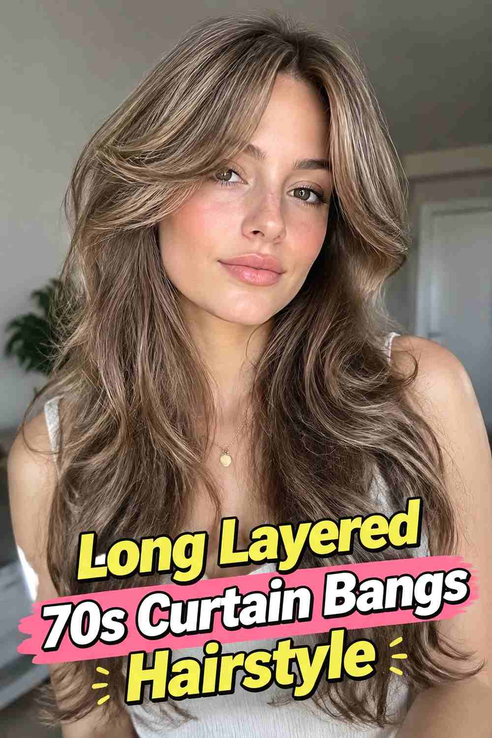 4. Long Layered 70s Curtain Bangs Hairstyle