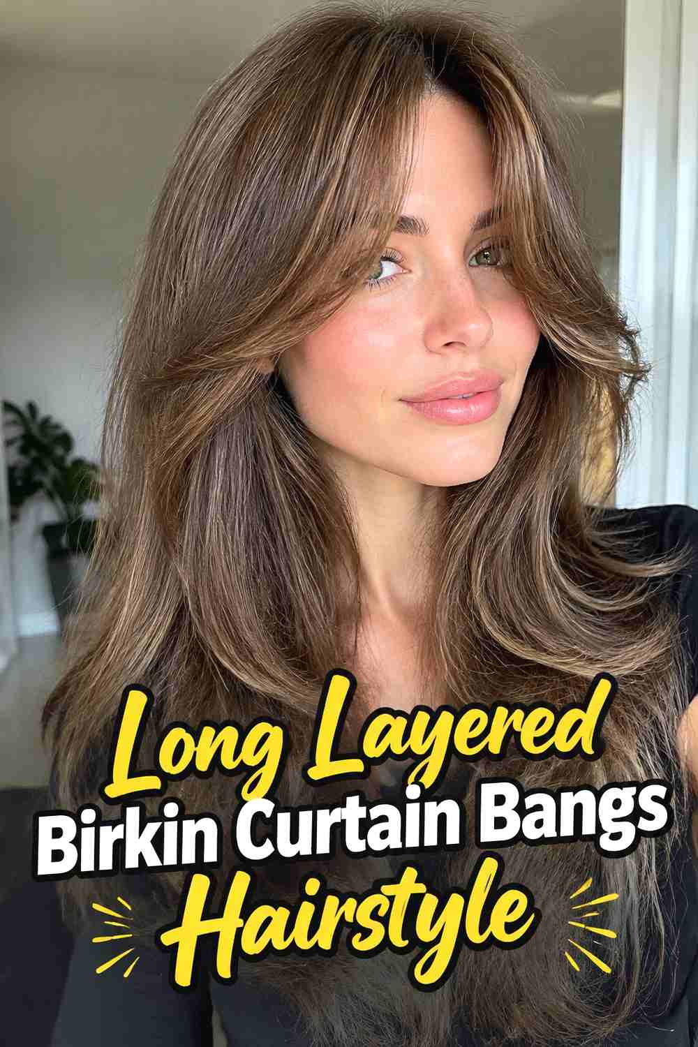 3. Long Layered Birkin Curtain Bangs Hairstyle