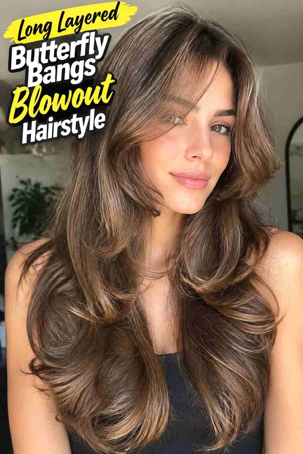 2. Long Layered Butterfly Bangs Blowout Hairstyle