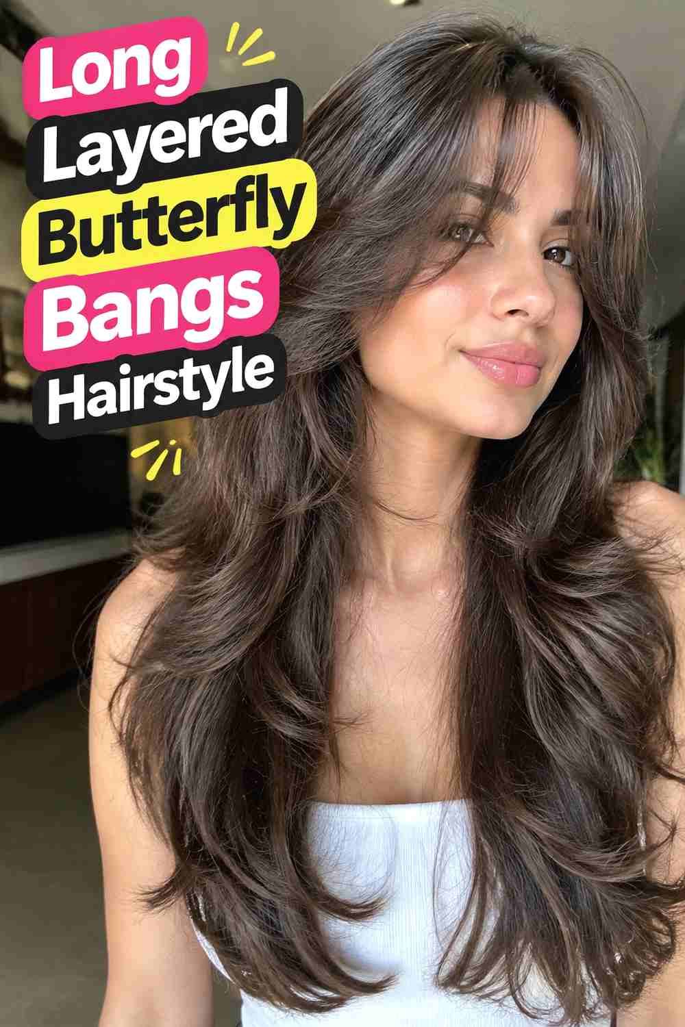 5. Long Layered Butterfly Bangs Hairstyle