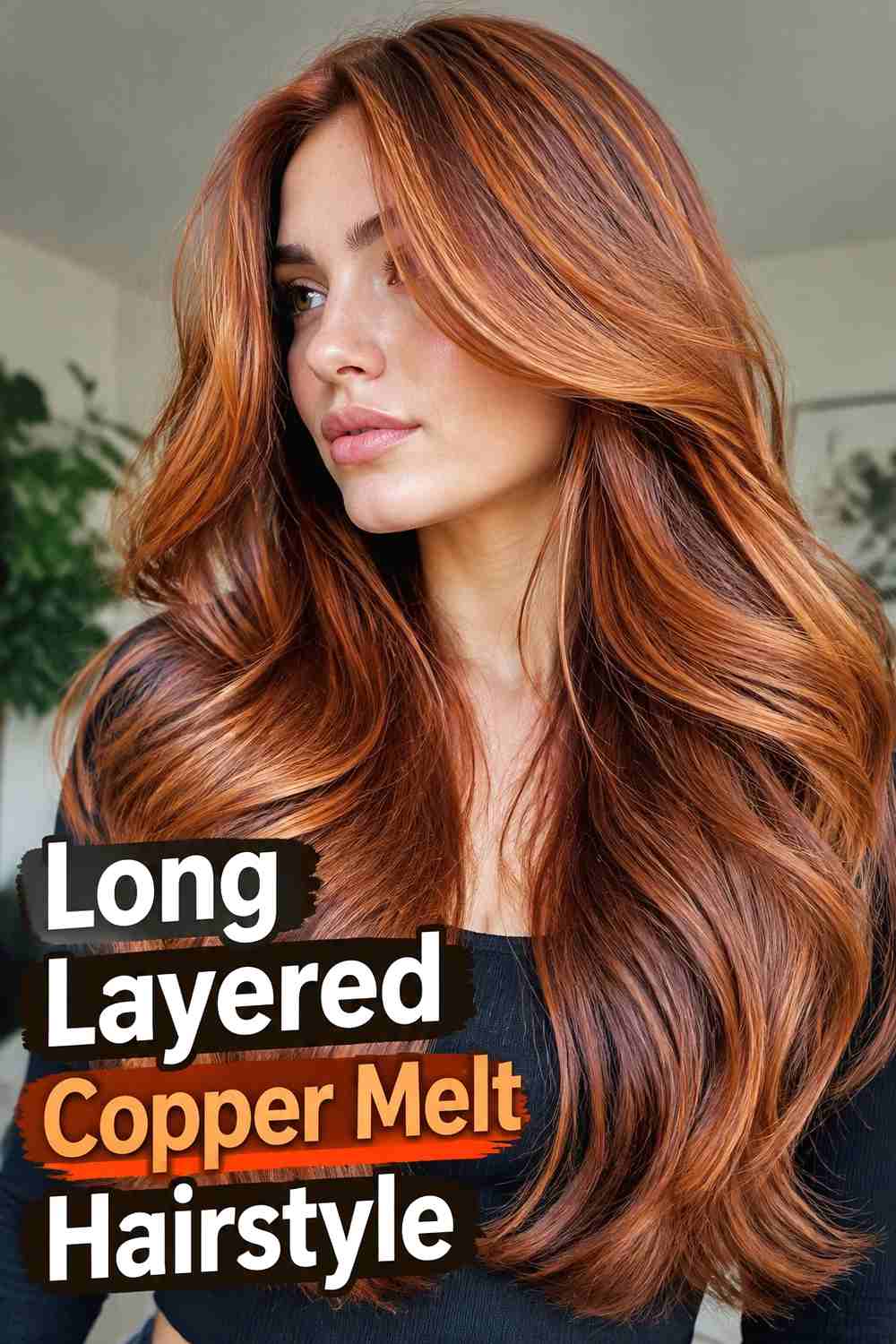 9. Long Layered Copper Melt Hairstyle