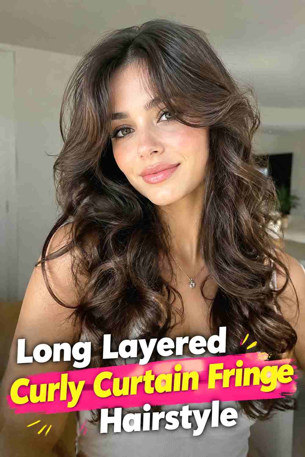 3. Long Layered Curly Curtain Fringe Hairstyle