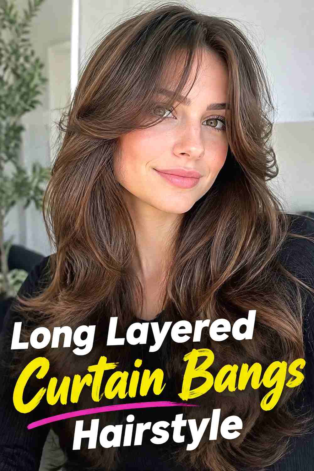 5. Long Layered Curtain Bangs Hairstyle