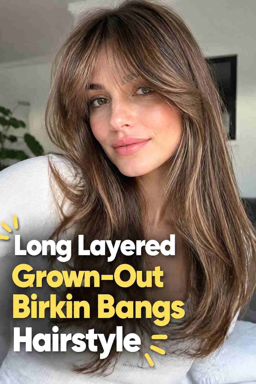12. Long Layered Grown Out Birkin Bangs Hairstyle