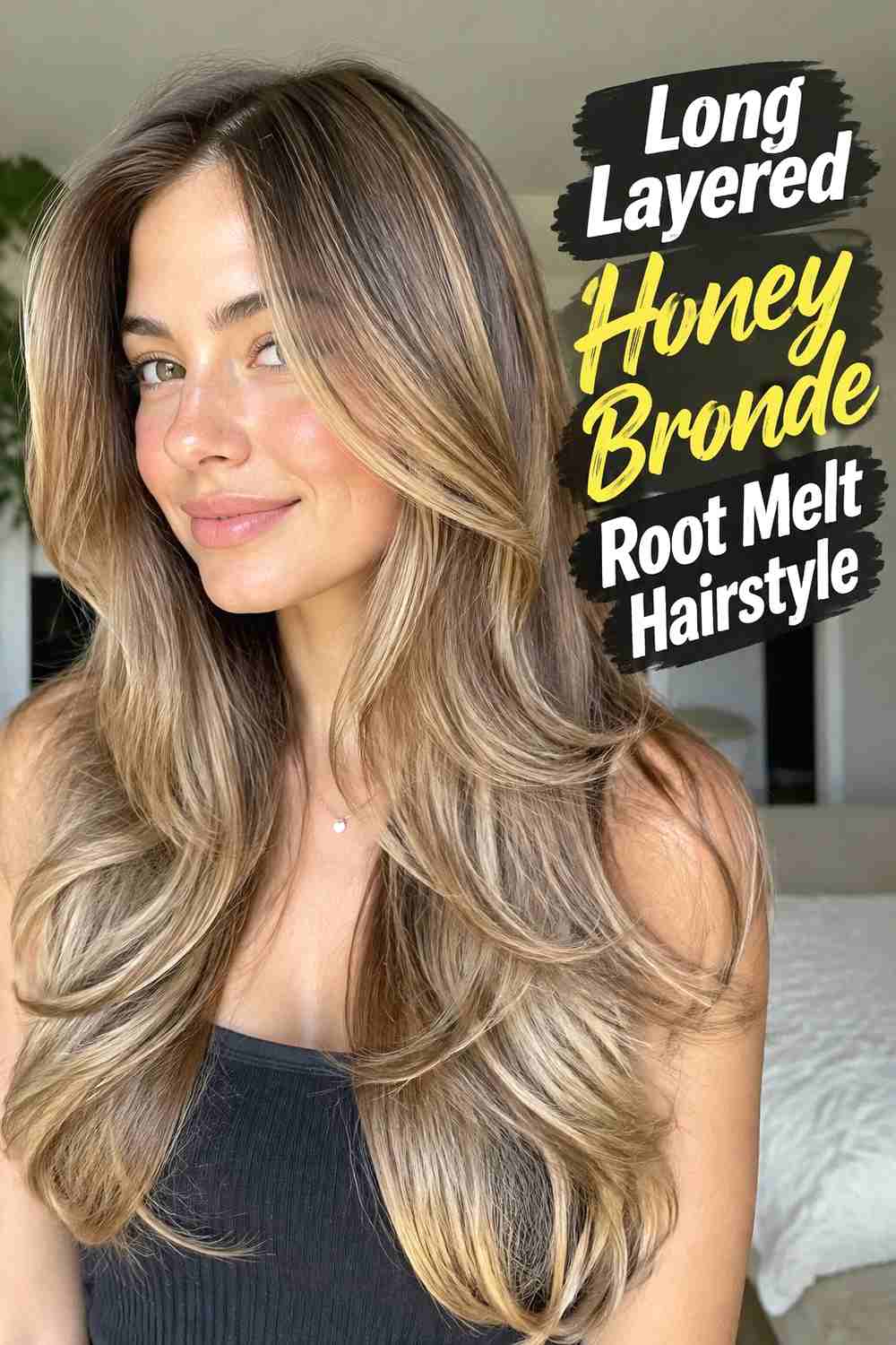 5. Long Layered Honey Bronde Root Melt Hairstyle