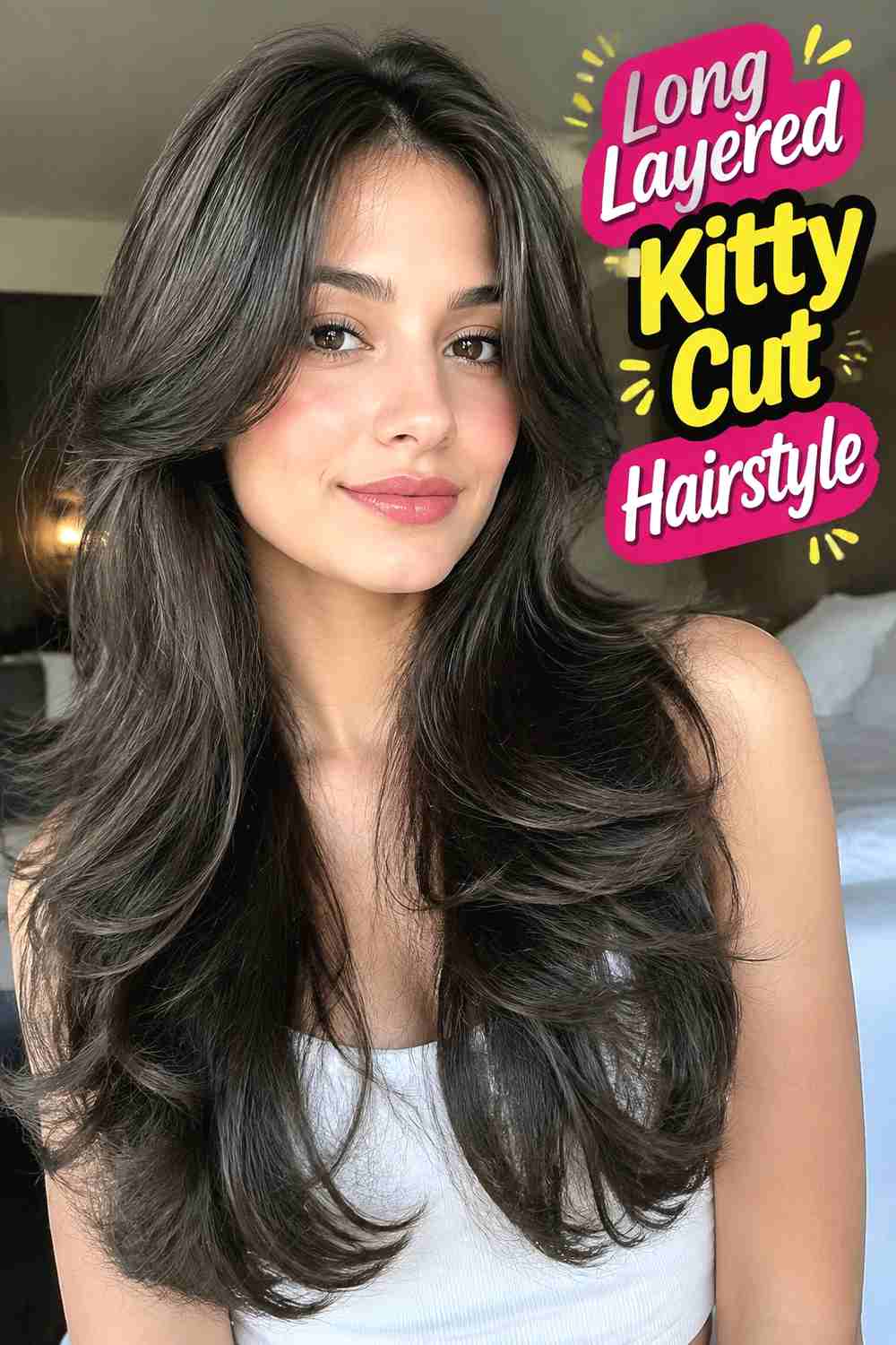 1. Long Layered Kitty Cut Hairstyle